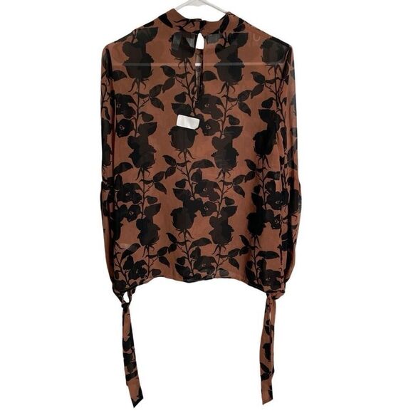 Hutch Womens Myla Top S Brown Floral Sheer Whimsigoth Long Sleeve Mockneck - Picture 2 of 12